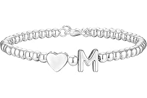 Aretas Initial Bracelet for Women Girls S925 Silver Letter A-Z Heart Pendant Bead Bracelet Christmas Birthday Gifts for Girls Daughter Sister Friends Jewellery