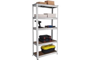 DIRECT ONLINE HOUSEWARE House of Home - Heavy Duty Garage Shelving Unit - Industrial Strength Shelf Unit Racking with 5 MDF Shelves, Ideal for Garage, Shed, Warehouse Storage 875 kg Max Load 70 x 30 x 150cm