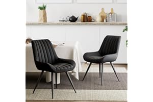 ‎AIVERMEIL Moderner gepolsterter Esszimmerstuhl - Extra dickes Sitzkissen, Künstlicher Stoff Esszimmerstühle Küchenstuhl Polsterstuhl Wohnzimmerstuhl Sessel mit Rückenlehne, Metallbeine (Schwarz, 2er Set)