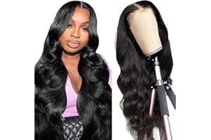 Tuheerst Body Wave Human Hair Wig Parrucca Donna Capelli Veri Umani Natural Black Remy Hair 4X4 Lace Glueless Wear and Go Pre Bleached Knots with Baby Hair for Woman 30 Inch