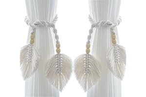 Vifoulal Vorhang Raffhalter, 2 Stück Raffhalter ​für Vorhänge Boho Baumwolle Makramee Gardinenhalter mit Holzperle, Vorhang Seil Schnallen für Haus, Büro, Wohnzimmer, Schlafzimmer Deko (Beige)
