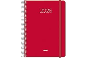 Dohe - Agenda 2026 - Día Página, Tamaño A5 (15x21 cm), Cierre de Espiral y Goma Elástica, 12 Meses Enero a Diciembre, Planificador Anual en Español - Denver Rojo