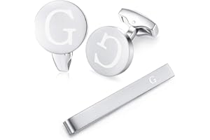 HONEY BEAR manschettenknöpfe & krawattennadel Set Initialen Buchstabe Herren Edelstahl Hochzeit Cufflinks Manschettenknopf Silber，A-Z,MEHRWEG