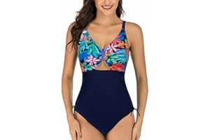 MISOLIN Traje de baño de Mujer con Escote en V y Tirantes Ajustables Sujetador Push-up de una Pieza