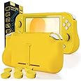 Orzly Grip Case for Nintendo Switch Lite – Case with Comfort Padded Hand Grips, Kickstand, Pack of Thumb Grips - Yellow
