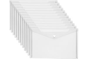 ‎CLASSYCOO Classycoo Dokumententasche A4, 12 Stück A4 Datei Taschen mit Druckknopf,Dokumententaschen A4 Sichttasche Durchsichti Kunststoff für Lernmaterialien,Bürodokument,Kosmetika,Schreibwaren und Reisezubehör