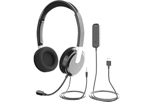 VENKER EL USB D1 Headsets with Microphone, 2m Length Computer Headset with Noise Cancelling, Detachable microphone&Closed-back design for Laptop Tablet, Business Chat, etc