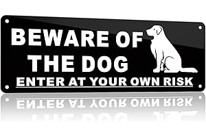 SINMAO beware of the dog sign outdoor gate metal 9.8x3.5'', Rust Free, UV Protected Weatherproof Reflective Warning Dog Sign Indoor or Outdoor Use for Fence Door or Gate Black x1