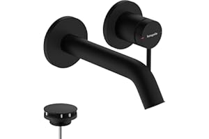 hansgrohe Tecturis S - Waschtischarmatur Unterputz für Wandmontage mit Ablauf, Wasserhahn Bad mit Auslauflänge 16,5 cm, Mischbatterie Waschbecken wassersparend (EcoSmart), Matt Schwarz, 73350670