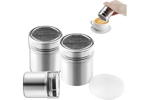 Vexran 3 unidades de acero inoxidable para azúcar en polvo, molinillo con tapa, para capuchino, sal, harina, cacao, café, chocolate