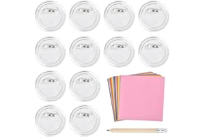 ANNTIM 30 Piezas Chapas Personalizadas, Chapas Transparentes Botón de Pin Redondo Chapas y 100 Hojas de Papel de Color y 1 Lápiz, Acrílico de la Insignia para Niños y Creativas