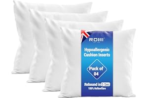 Rohi Set of 4 Hypoallergenic Cushion pads 45cm x 45cm - White polyster square Cushions - Standard stuffer pack of Cushion inserts 45cm x 45cm (Pack of 4 | 18"x18")
