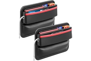 Yumzeco Auto Seat Gap Organisateur, 2PCS Boîte Rangement Siège D'auto,Boîte de Rangement en Cuir PU pour Siège D'auto, Pochettes Fendues pour, Lunettes de Soleil, Cartes et Clés（Noir et Rouge）.