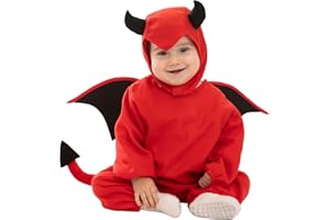 Funidelia Disfraz de Diablo para Bebé con mono, capucha, alas y cola, Traje de Demonio, Disfraces de Halloween y Carnaval – Talla 6-12 meses
