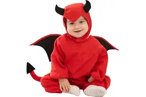 Funidelia Disfraz de Diablo para Bebé con mono, capucha, alas y cola, Traje de Demonio, Disfraces de Halloween y Carnaval – Talla 12-24 meses