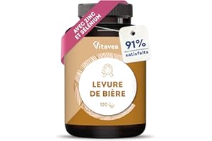 Levure de Bière 1100 mg – Efficacité Prouvée Sur les Cheveux – Pousse Cheveux, Ongles, Peau - Avec Zinc, Sélénium, Vitamines B – 120 gélules - 2 Mois – Vegan - Fabriqué en France - Vitavea