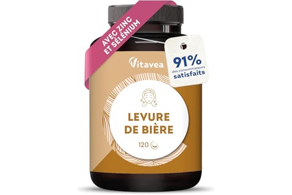 Levure de Bière 1100 mg – Efficacité Prouvée Sur les Cheveux – Pousse Cheveux, Ongles, Peau - Avec Zinc, Sélénium, Vitamines B – 120 gélules - 2 Mois – Vegan - Fabriqué en France - Vitavea
