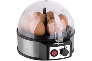 ‎GREEN BLUE Green Blue GB573 automatyczny jajowar na 1-7 jajek z regulacją twardości, 3 stopnie twardości do wyboru, 400 W, w zestawie miarka z wykrawaczem do jajek