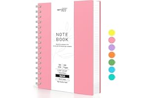 RETTACY Cuaderno A5 con espiral, 300 hojas/150 páginas para escribir, papel rayado universitario de 100 g/m², tapa dura de PVC, 14,5 x 21 cm, color rosa