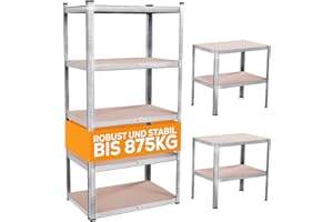 ‎TRONITECHNIK Tronitechnik® Schwerlastregal, Lagerregal, 40 x 90 x 180 cm, Regal mit Stahlgestell, jeweils bis 875 kg belastbar, 5 verstellbare Ablagen, silbern
