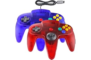 Hovlian 2 Pack Classic N64 Controller,Wired N64 64-bit Gamepad Joystick for N64 Console (Clear Blue and Clear Red)