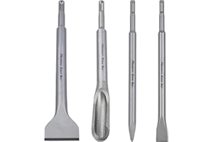 Monkey King Bar Chisel Set with SDS Plus Shanks, 4pc Masonry Concrete Drill Bit Set, Tile Grooving Flat Point Scaling Chisels 40Cr Steel Rotary Hammer Drill Tool Kit SDS Plus Bits for Home Improvemen