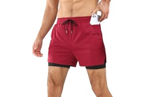 Comilaka Męskie spodenki do biegania 2 w 1 szorty oddychające siłownia trening sportowy spodenki sportowe z kieszenią na telefon