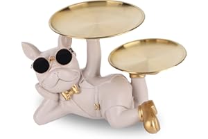 oliruim Statua per cani maggiordomo con vassoio, statua di bulldog francese, decorazione per la casa, decorazione da tavolo, soggiorno, tavolo da ingresso, decorazione per la casa (Grigio chiaro)