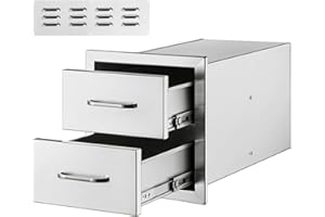BuoQua 20.6 x 18 x 12.7 Inch Outdoor kitchen Drawer Stainless Steel Double Access Drawer BBQ Island Drawer Storage with Chrome Handle Flush Mount Sliver
