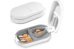 KATLKIU Tablettenteiler, Tragbarer Pillenschneider, Pillenteiler mit Aufbewahrungsfach, Tablettenform für kleine und große Pillen, ideal für ältere Menschen, Kinder, Haustiere und Reisen (weiß)
