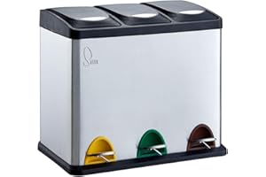 SVITA TC3X8 Küchen-Eimer 24 Liter 3X 8L Edelstahl dreifach Abfalleimer 3er-Mülleimer Mülltrennung Treteimer mit Deckel aus Edelstahl Silber mit Pedalen und herausnehmbaren Eimern