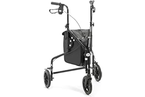 Days Lightweight Tri Wheel Walker Rollator – Aluminium Mobility Walker with Adjustable Height and Brakes – Foldable Walking Frame with Carry Bag – Mobility Aid for Elderly – Graphite