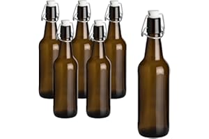 gouveo Lot de 6 bouteilles en verre 500 ml antique avec bouchon pivotant - Bouteilles en verre brun de 0,5 l à remplir - Bouteilles à bouchon mécanique pour jus, bière et boissons maison (BF500A)