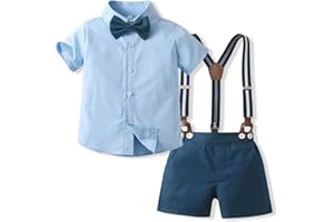 Volunboy Bébé Garçon Ensemble Costume, L'été Manches Courtes Noeud Papillon Chemise avec Short Bretelle Barboteuse