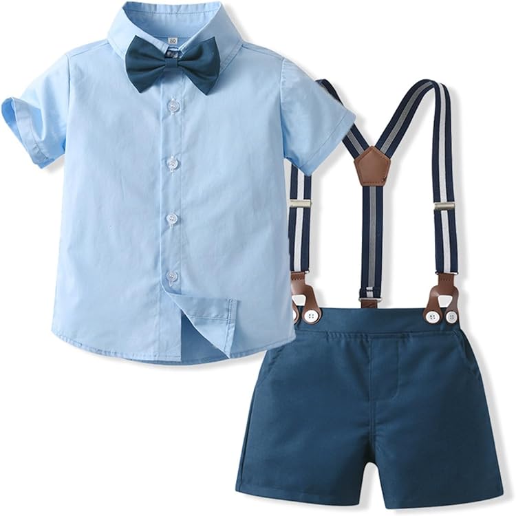 Baby-Jungen Anzug Mit Fliege & Trägerhose – Formell Aus Bio-Baumwolle Für Taufen, Hochzeiten & Feste