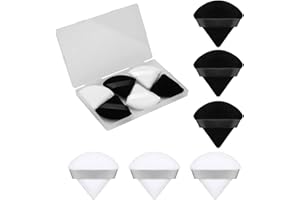 KINBOM 6 szt 7cm/2,76 cala Powder Puffs, Puder Puff Bawelna z Szelka Puder Makijaz Puff Trójkat do Sypki Proszek Podklad i Krem (Bialy, Czarny)