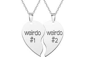 falllea 2 Pcs Best Friend Necklaces, Weirdo 1 Weirdo 2 Stainless Steel Pendant Friendship Jewellery Forever Split Heart Pendant Set