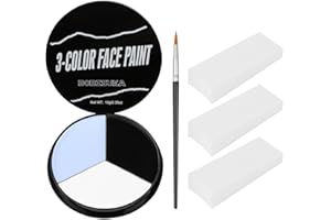 BOBISUKA Pittura per Viso Nero Bianco Grigio + 3 Spugne + 1 Pennello, Trucco Teatrale, Body Painting per Halloween, Carnevale, Scheletri, Effetti Speciali