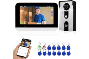 QTTYELOK Videoportero Timbre Video Sistema Intercomunicador Wifi Tuya, Color Monitor Interior 7 Pulgadas + Vídeo Cámara Exterior RFID Digital 1080P HD, Desbloqueo remoto, Visión Nocturna IR