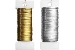 Divono 2 Rollen Basteldraht,Blumendraht,Schmuckdraht,Wickeldraht,Silber Und Gold,Für Blumenarrangements,Verpacken Von Geschenken Oder Zum Fixieren Von Pflanzen Blumen Durchmesser Von 0,35mm,50m