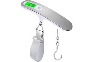 PERFFI Gepäckwaage Hochpräzise Gepäckwaage, tragbare Kofferwaage, digital, elektronisch, 110 lb/50 kg, digitale Hängewaage für Reisen mit Haken (Silber)
