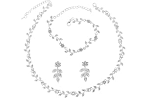 Telooco Bijoux de Mariée Élégant Argent Collier Boucles D'oreilles Bracelet Ensemble de Bijoux de Mariage en Strass Ensemble de Bijoux en Cristal Pailleté pour Femmes Mariée Demoiselles Bal