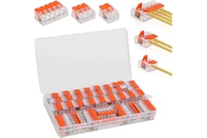 VICHIRSKIT 75 Pièces Connecteurs Électriques Rapide avec levier, Domino Électrique Bornes de Connexion 221-412, 221-413, 221-415, 35pcs 2 entrées, 25pcs 3 entrées, 15pcs 5 entrées