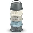 BEABA, Stackable Milk Dispenser, 100% Hermetic, 4 compartments, Made in France, Large Capacity, Evolutive use, Mineral Grey/Blue