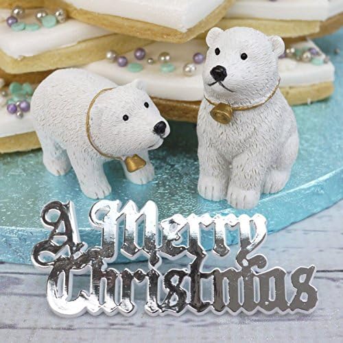 Polar Bears And Silver Merry Christmas Cake Topper