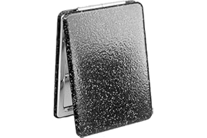 SpetngSake Kompakts Taschenspiegel,1X/2X Taschenspiegel mit Vergrößerung,Klassisches PU-Leder Schwarz Taschenspiegel Klappbar,Zweiseitig Pocket Mirror Klein Tragbarkeit,für Reisen(62 x 85mm)