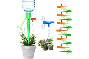 TFUFR 12 PCS Plant Watering Devices with Slow Release Control, Self Spikes System Anti-tilt Bracket & Valve Control Switch, Vacation Plants Automatic Drip Irrigation, Green