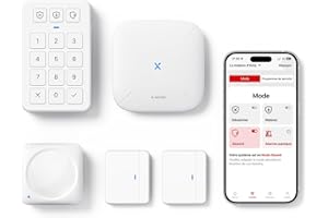 X-Sense Kit de Sécurité pour la Maison, Alarme sans Fil Compatible avec Alexa et Application pour Alertes en Temps Réel, Station de Base, Capteurs de Porte, Détecteur de Mouvement, Clavier, AS05