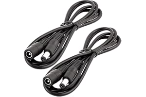 LitaElek 2pcs 5m Cable Extensión DC 12V Cable Alargador Adaptador 5.5mm x 2.1mm Enchufar Jack DC 0-36V Macho a Hembra para Monitor Coche, Cámara CCTV, Tira LED, LED Strip, etc, Negro