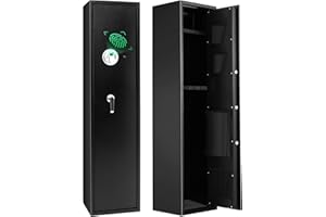 HOMFME 5 Gun Cabinet, Security Lockable Shotgun Rifle Safe Box with Digital Keypad, Emergency Keys, Alarm System, Electronic Pistols Shotgun Safe Cabinets for Home Office (with Fingerprint Opening)